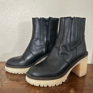 Free People Black Heeled Boots with Chunky Soles